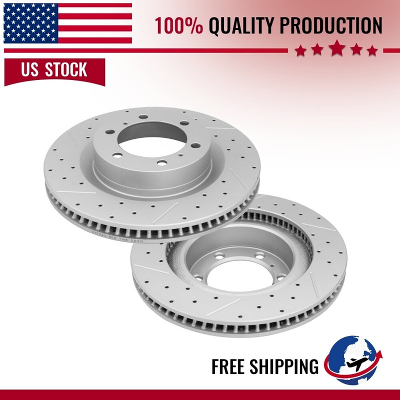 Pair Front Drilled Disc Brakes Rotors For Toyota 4runner 2010 2011 2012 – 2024