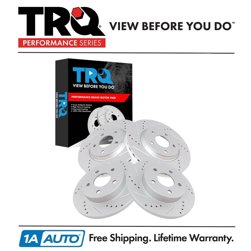 TRQ Front & Rear Performance Drilled Slotted Coated Rotor Kit for Chevy Pontiac