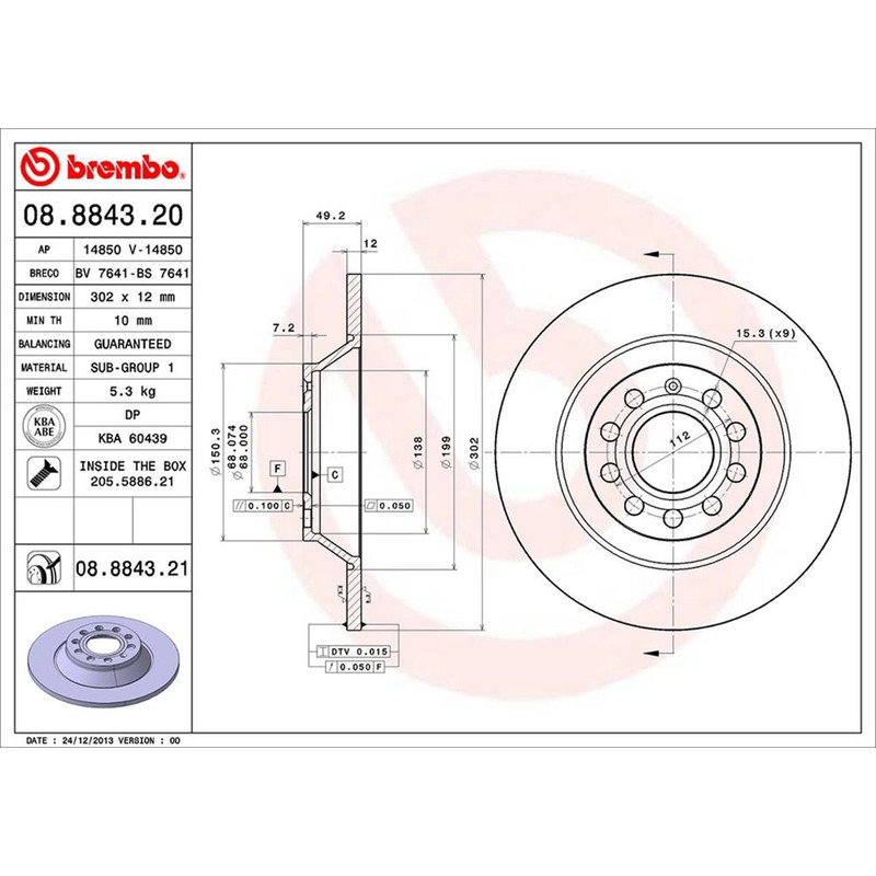 Brembo Rear Brake Kit Low-Met Pads Coated Disc Rotors 302mm For Audi A6 Quattro gallery