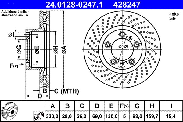 ATE 24.0128-0247.1 Brake Disc for Porsche