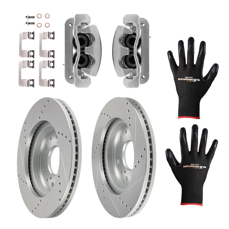 Front Drilled Brake Rotors+Brake Calipers for Chevrolet Avalanche 2008-2013