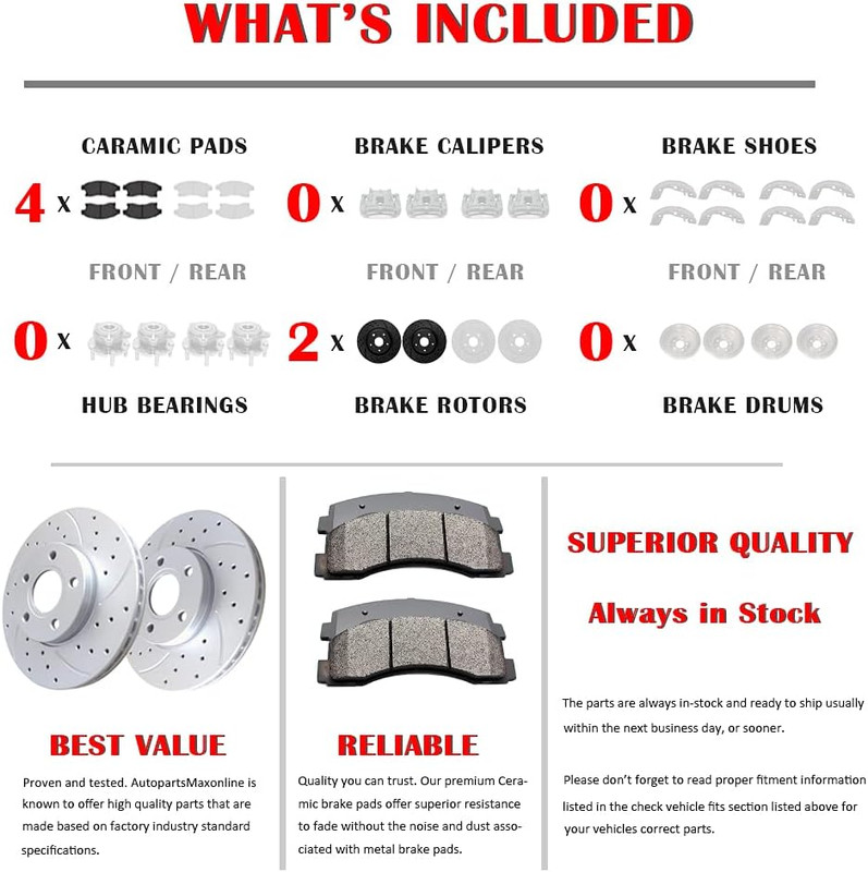 Front Brake Kit, Drilled and Slotted Brake Rotors Ceramic Brake Pads for Cadi…