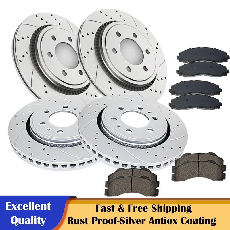 Front Rear Drilled Brake Rotors Discs Brakes Pads Kits Fit 2015-2017 Ford F-150
