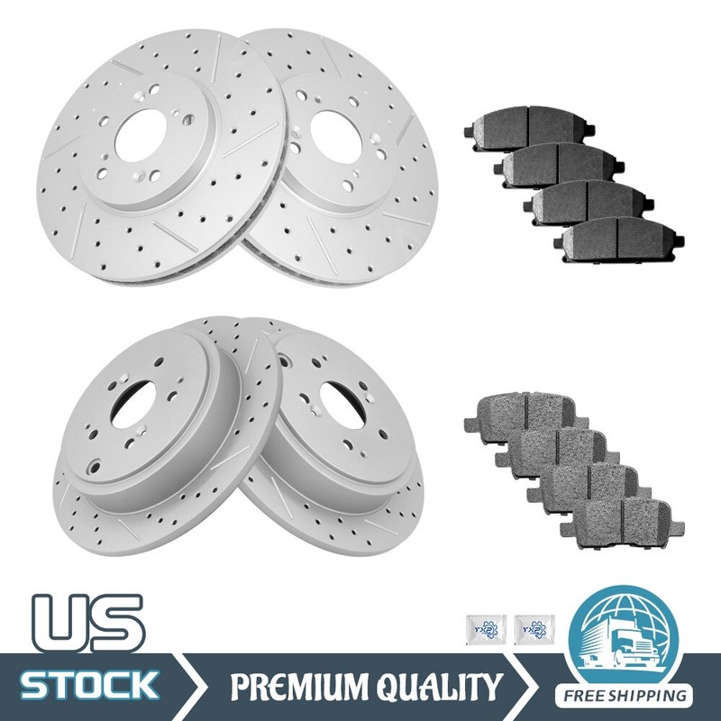 Front Rear Drilled Disc Rotors Ceramic Brake Pads for 2003 – 2006 Acura MDX 3.5L