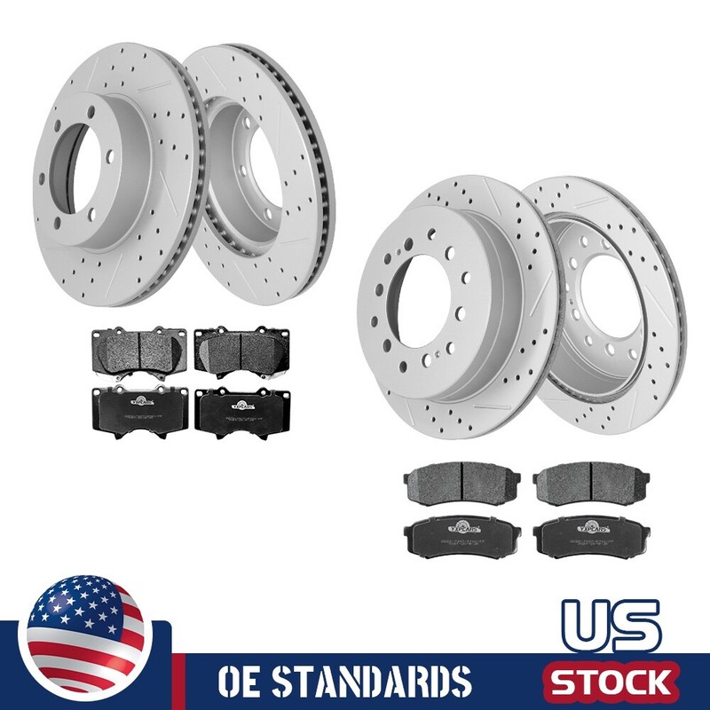 For 2004 – 2007 Toyota Sequoia Front Rear Drilled Disc Rotors Ceramic Brake Pads