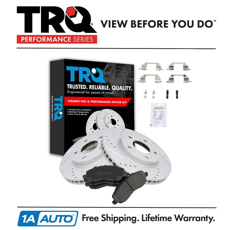 TRQ Front Ceramic Brake Pad & Performance Drilled Slotted Coated Rotor New