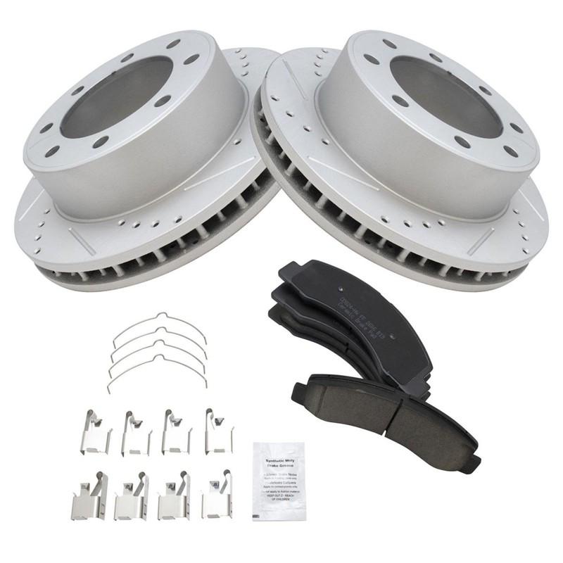 TRQ Performance Drilled Slotted Coated Brake Rotor & Ceramic Pad Front Kit gallery