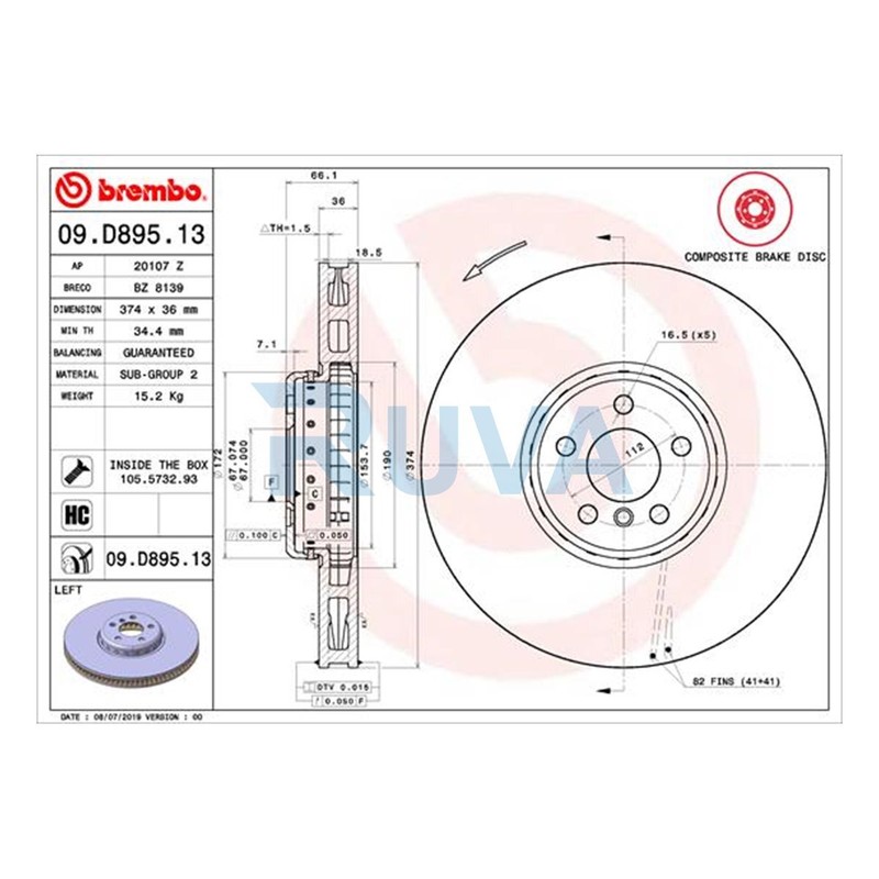 Fits BMW 7 Series X5 5 X7 8 X6 3 4 6 2 i4 Ruva Front Left Brake Disc gallery