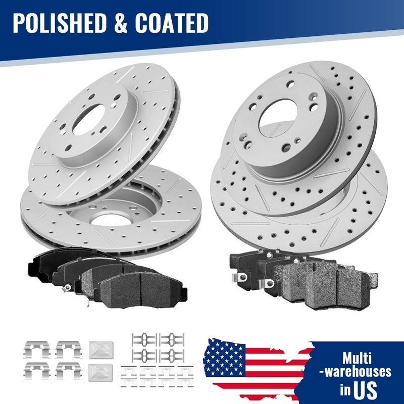 Front & Rear Drilled Disc Rotors + Brake Pads for Honda Accord 2003 2004-2007