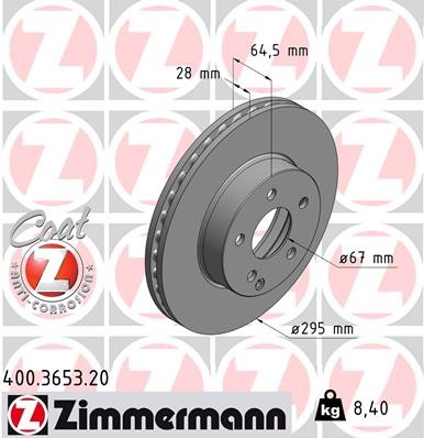 Zimmermann 400.3653.20 Brake Disc for Mercedes-Benz, Mercedes-Benz (BBDC)