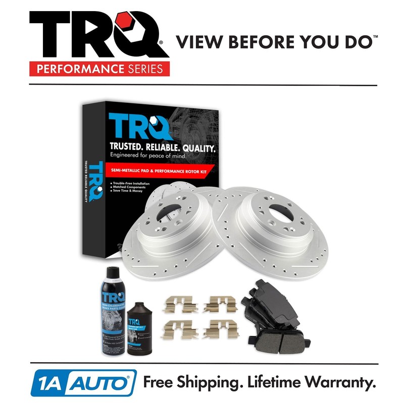 TRQ Brake Performance Rotor Semi Metallic Pad Kit Front Kit w/Chemicals
