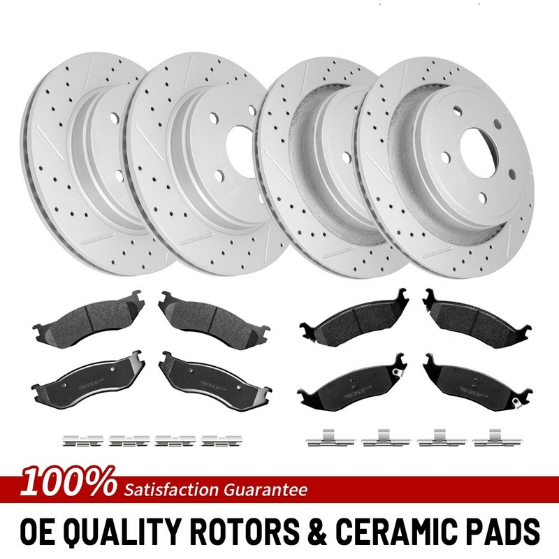 Front And Rear Disc Rotors Ceramic Brake Pads For Dodge Durango Ram 1500 5 Lug