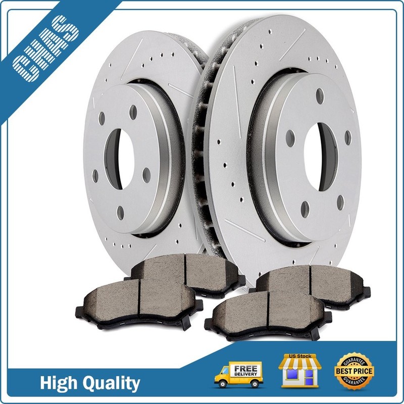 Front Drilled & Slotted Brake Rotors Brake Pads For 2007 2008-2016 Jeep Wrangler