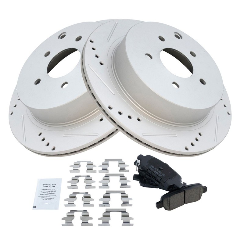 TRQ Rear Posi Ceramic Brake Pad Performance Drilled Slotted Coated Rotor gallery