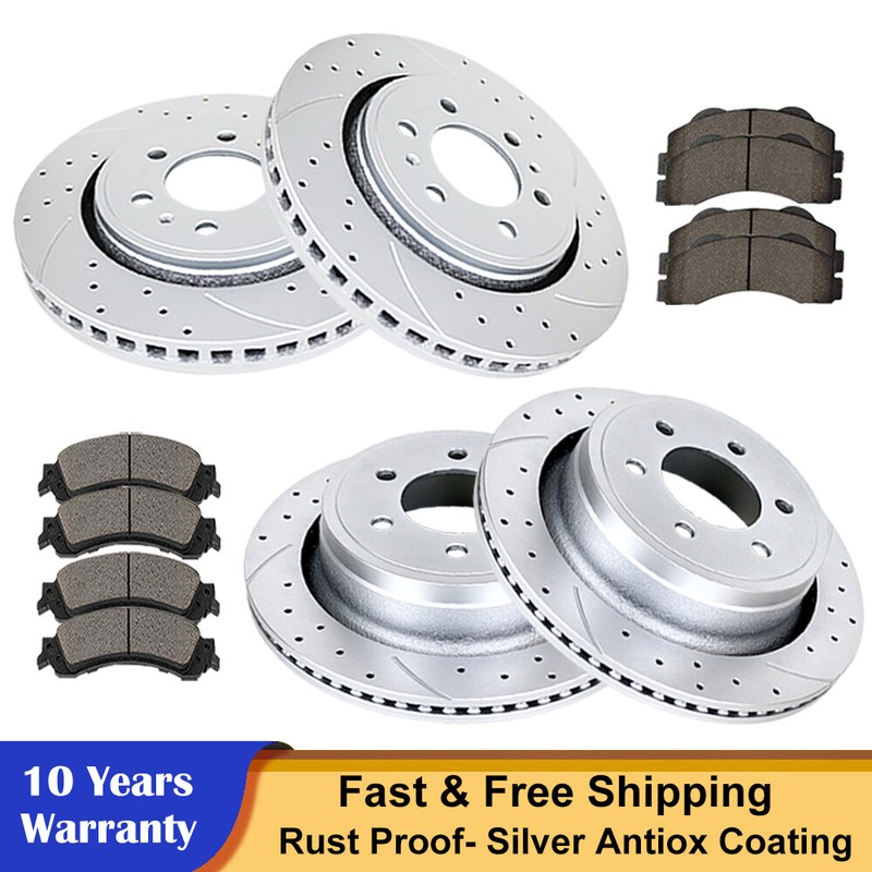 Fit Ford F-150 Raptor 6 Lugs Front Rear Drilled Rotors Brake Pads Brakes Kits