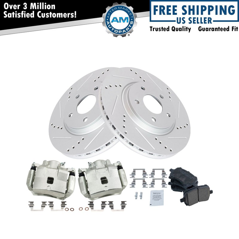 Front Brake Calipers Ceramic Pads Drilled Rotors for 05-10 Cobalt HHR G5 Ion
