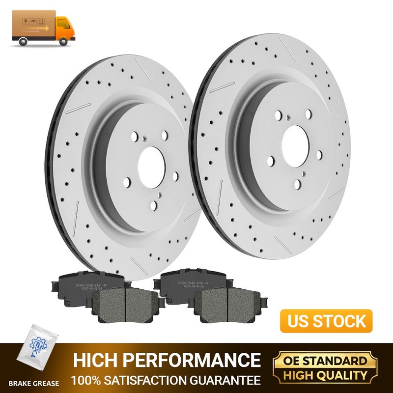 For 2020-2024 Toyota Highlander Lexus RX500h 338mm Rear Drilled rotor Brake Pads