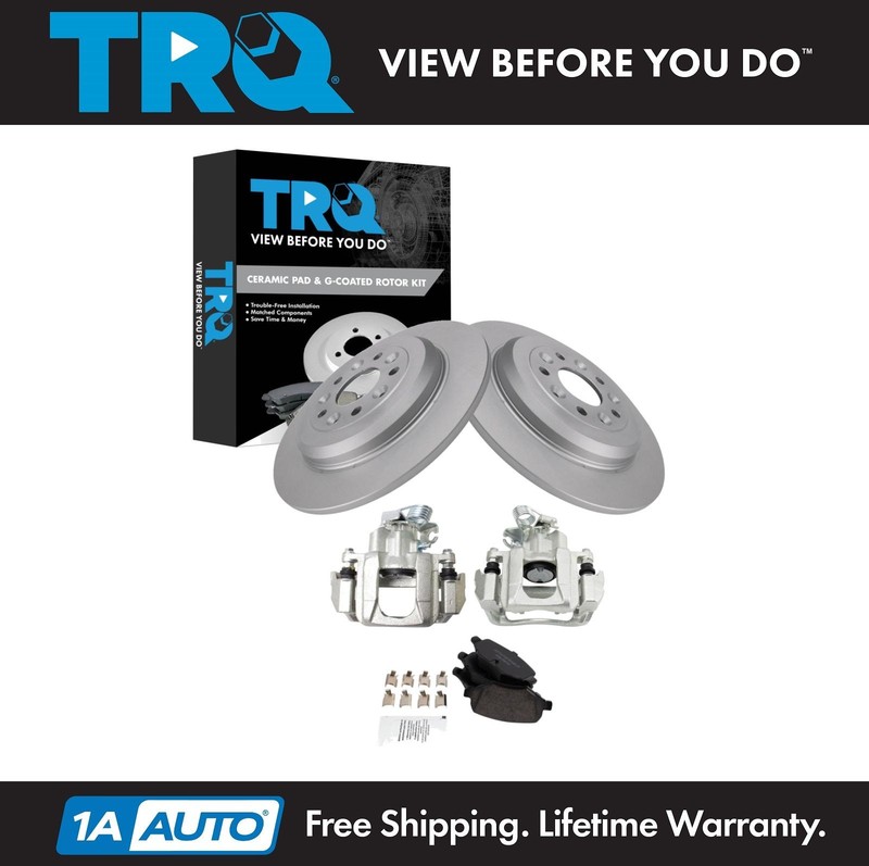 TRQ Rear Brake Pad & Rotor Kit Ceramic Premium G-Coated Fits Ford Lincoln