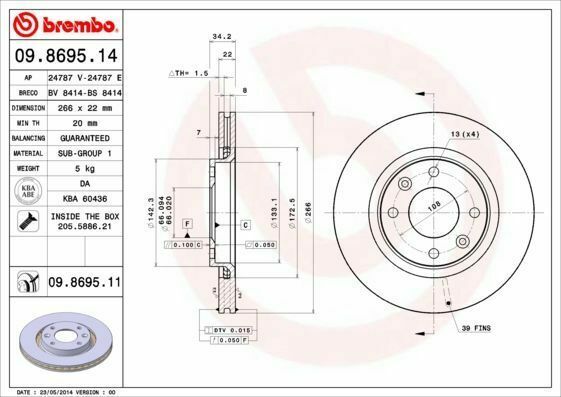 PAIR OF BRAKE DISCS BREMBO ANT FOR FIAT SEICENTO / 600 VAN (187) 0.9-1.1