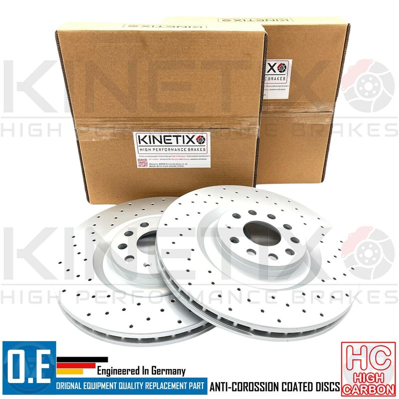 FOR VW GOLF R MK6 FRONT DRILLED KINETIX PERFORMANCE BRAKE DISCS BREMBO PAIR 345m gallery