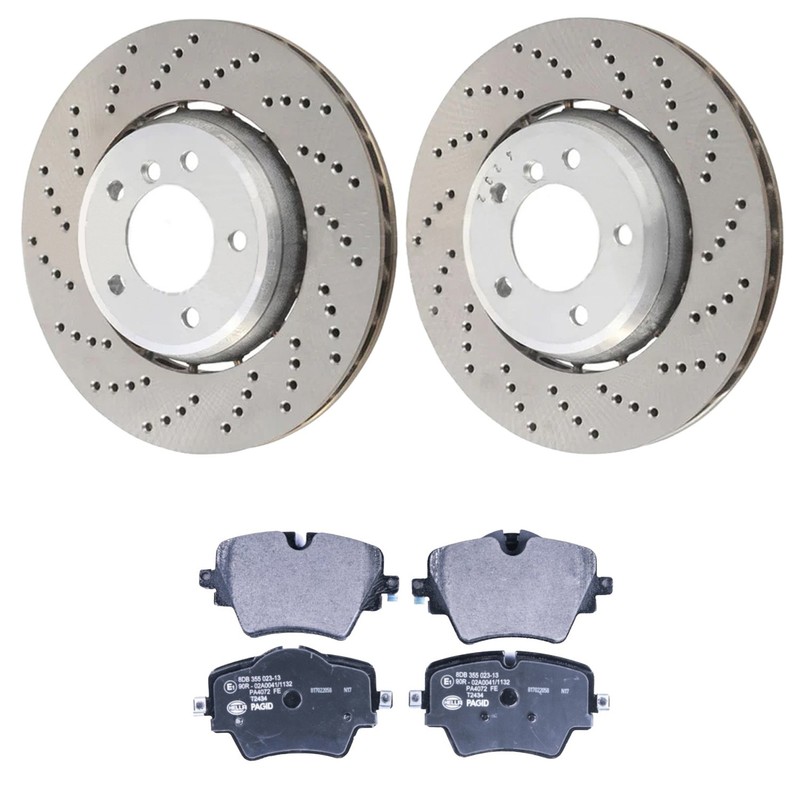 SHW Performance Front Rotors & Hella Low-Met Disc Brake Pad Kit for G22 G23 430i