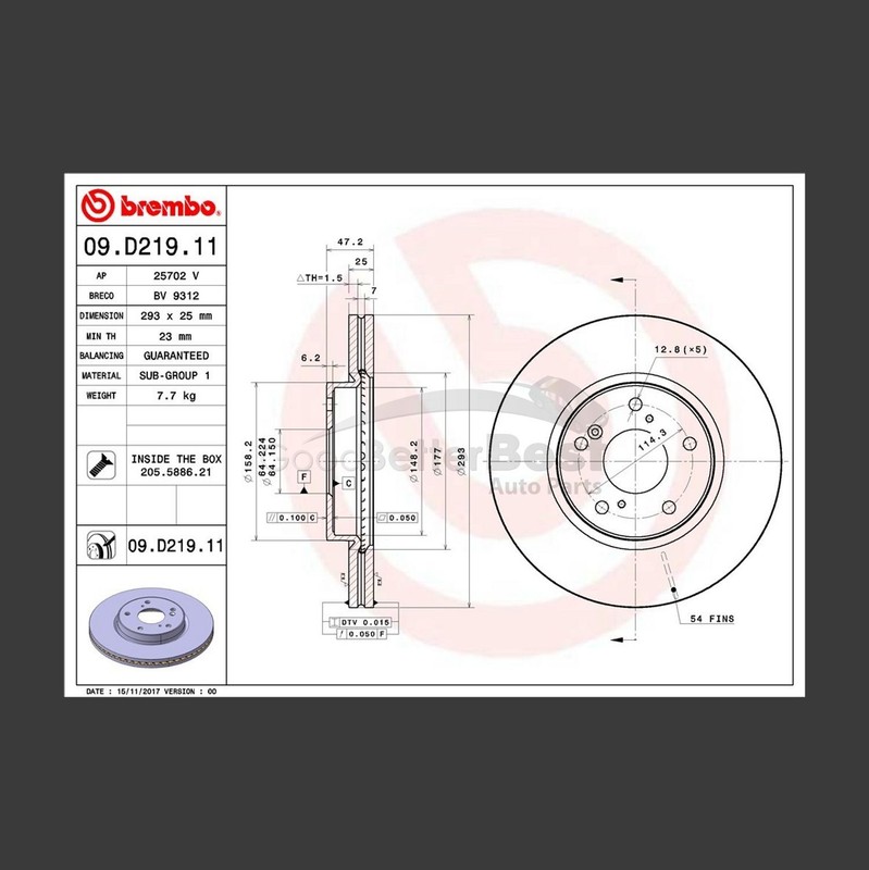 One New Brembo Disc Brake Rotor Front 09D21911 for Honda