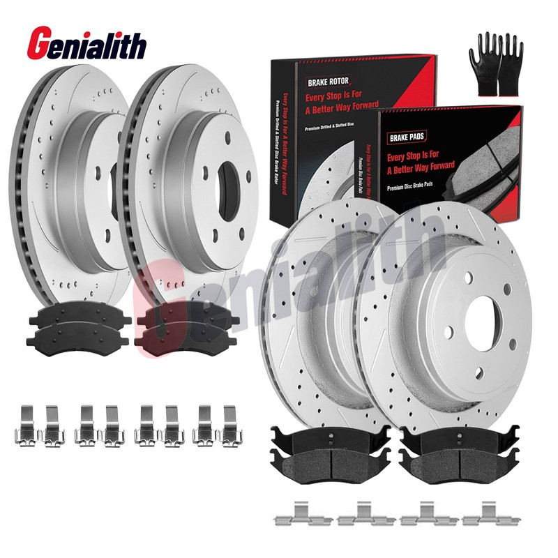 Front Rear Drilled Rotors Brake Pads for Chrysler Aspen Dodge Durango Ram 1500