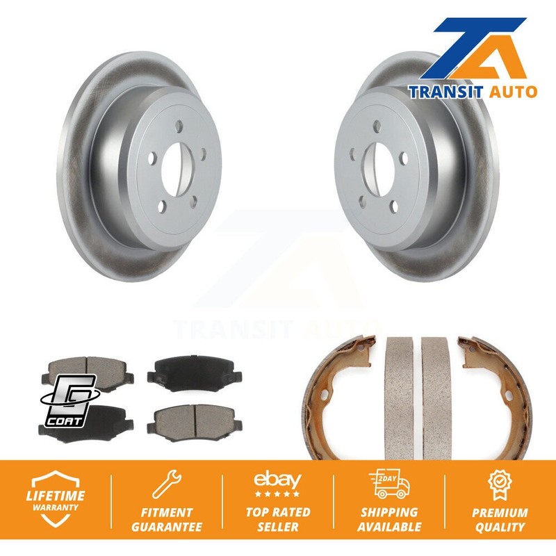 [Rear] Disc Coated Rotors Ceramic Pads Parking Shoes Kit For Jeep Liberty Dodge