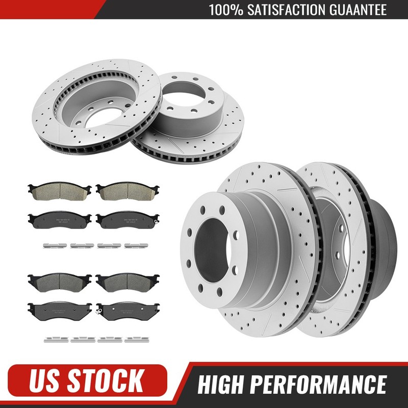 Front Rear Drilled Disc Rotors Brake Pads Kit For 2006-08 Ram 1500 Ram 2500 3500