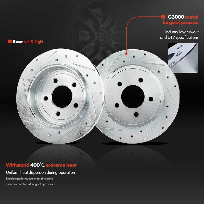 Front and Rear Drilled Brake Rotors & Ceramic Brake Pads for Ford Mazda Mercury gallery