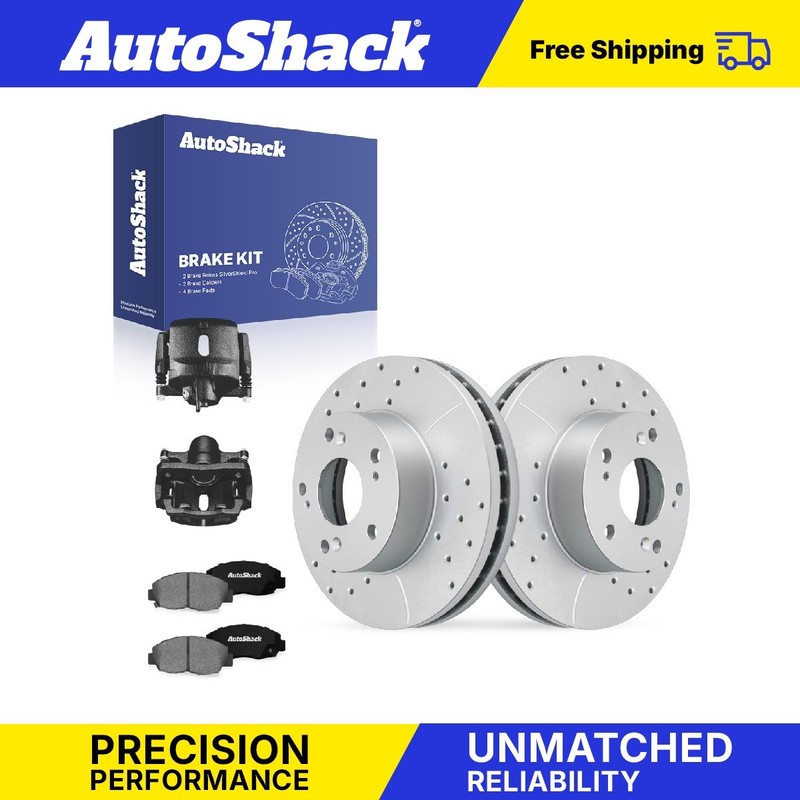 Front Drilled Slotted Rotors Premium Pad Calipers Black for Honda, Civic 06-11