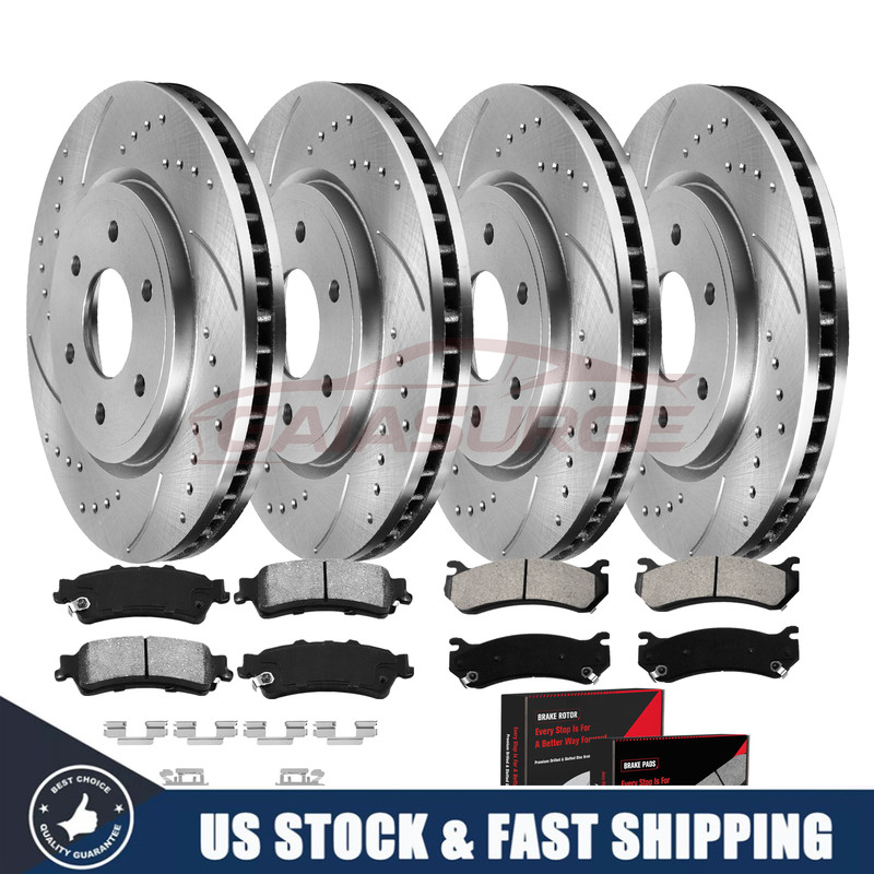 Front Rear Drilled Brake Rotors Pads For Chevy Silverado GMC Sierra 1500 Yukon
