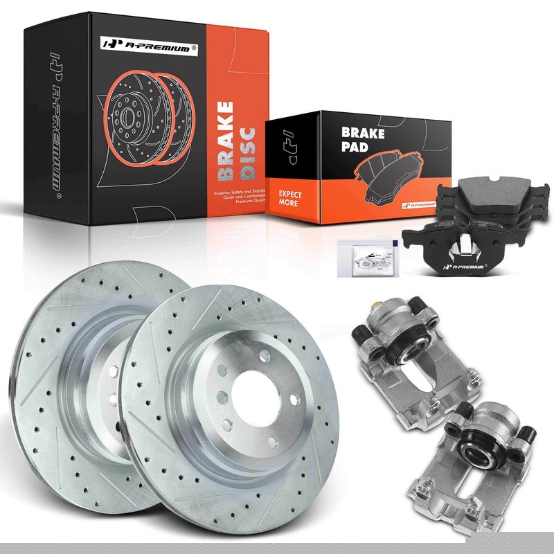 A-Premium 8x Rear Drilled Brake Rotors & Pads + Calipers for BMW 330i 330xi 335i