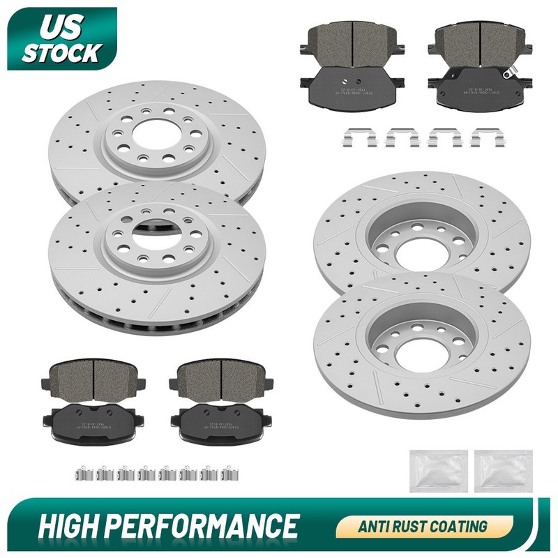 For Renegade 2015-2022 Fiat 500X Front Rear Drilled Brake Disc Rotors Brake Pads
