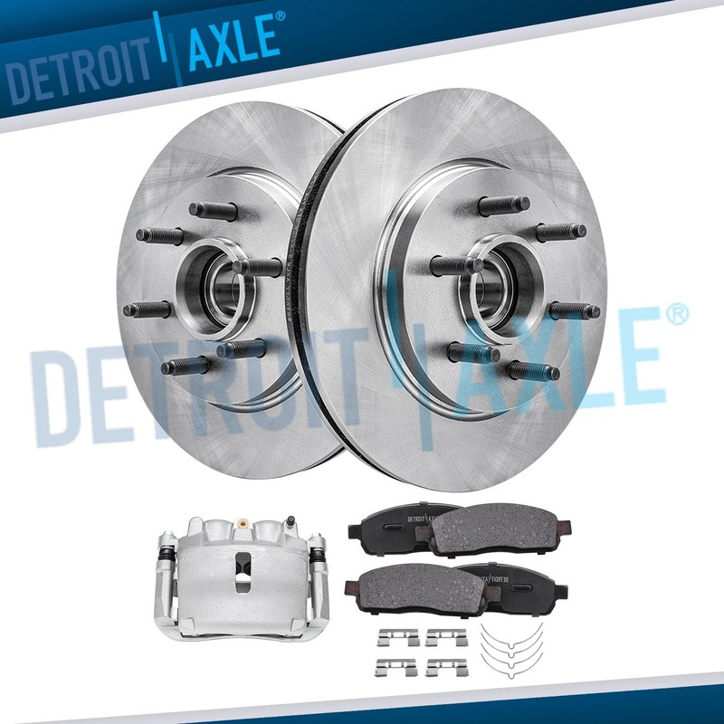 2WD Front Disc Rotors & Right Caliper + Brake Pads for Ford F-150 Mark LT 6 Lugs