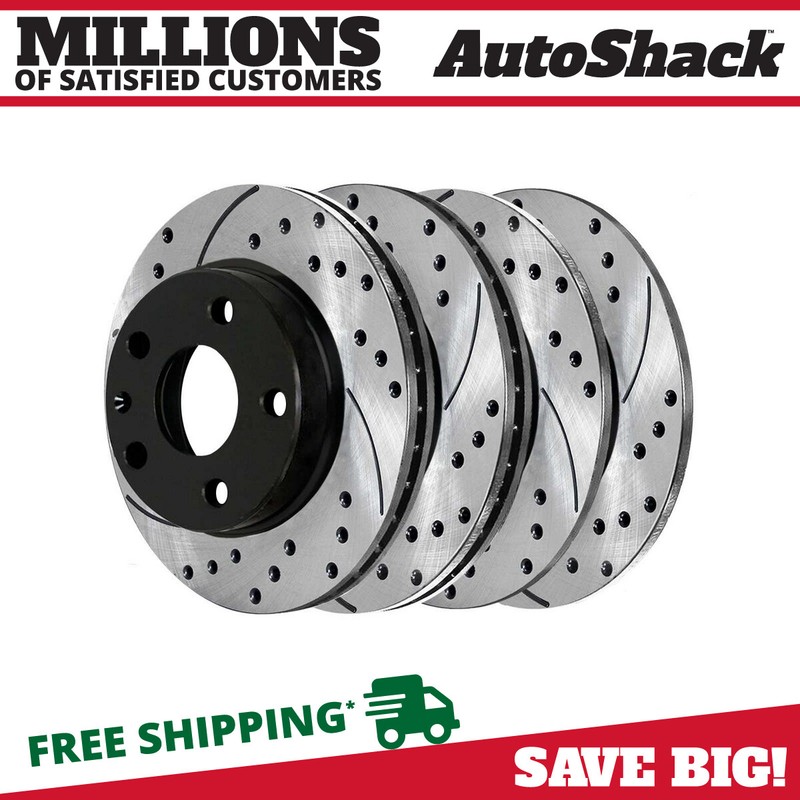 Front and Rear Drilled Brake Rotors Black Set of 4 for VW Beetle Jetta Golf City