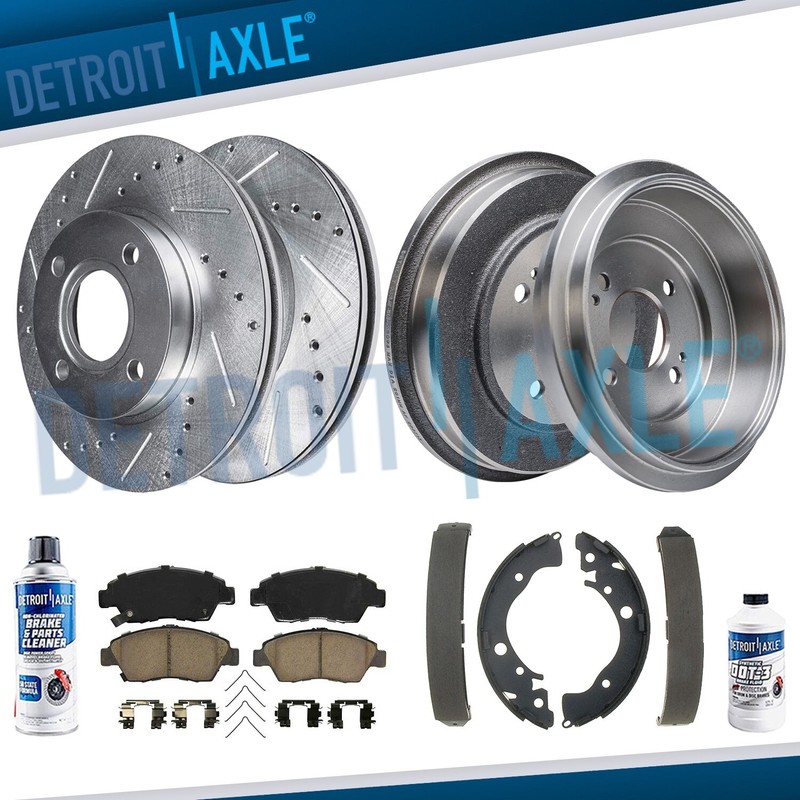 10pc Front Drilled Rotors Brake Pads Rear Drums Shoes for 2009-2013 Honda Fit