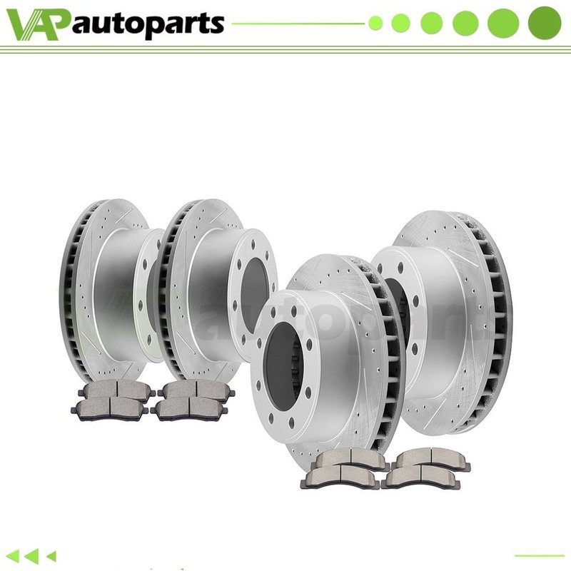 Front and Rear Drilled Brake Rotors Black & Pads for 2000-2005 Ford Excursion V8