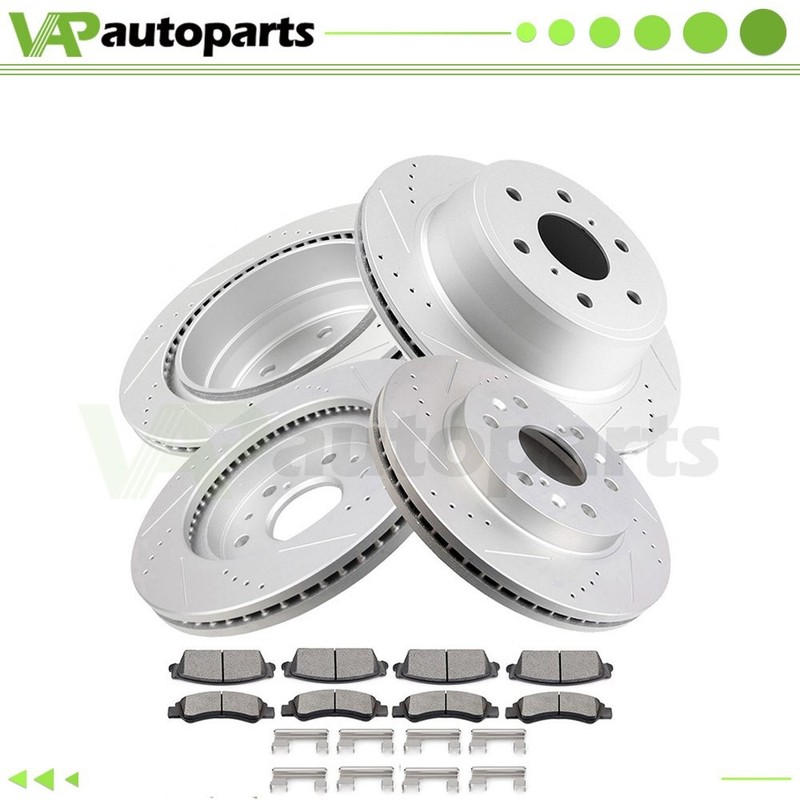 Front & Rear Drilled Slotted Brake Rotors & Pads for Chevy Silverado 1500