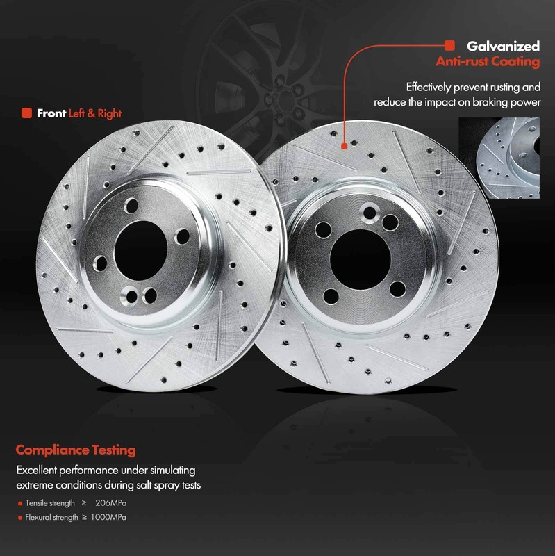 Front LH & RH Drilled & Slotted Brake Rotors for Mini Cooper 2007-2015 L4 1.6L gallery