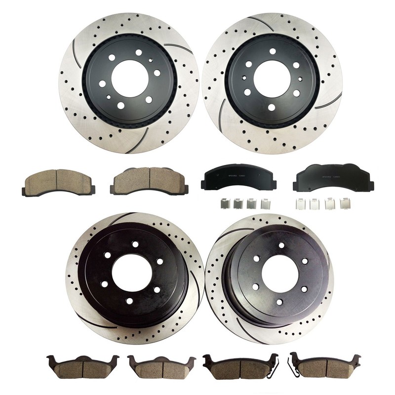 Fit for 2010-2011 Ford F-150 Front & Rear Drilled Brake Rotors + Ceramic Pads