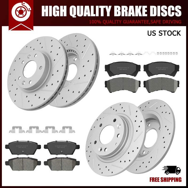 Front & Rear Drilled Rotors+Brake Pads Kit for 2007-2012 Ford Fusion Mazda 6 MKZ