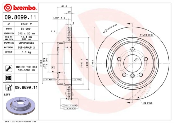 Brembo 09.8699.11 Brake Disc for BMW, Wiesmann