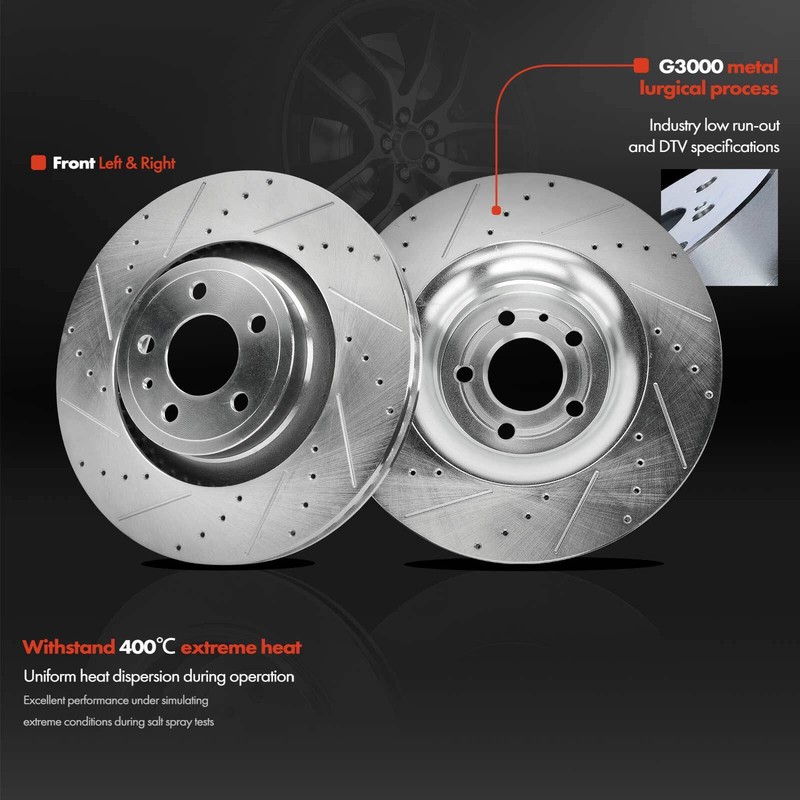 12x Front & Rear Drilled Rotors & Ceramic Brake Pads for Ford Mustang 2015-2020 gallery