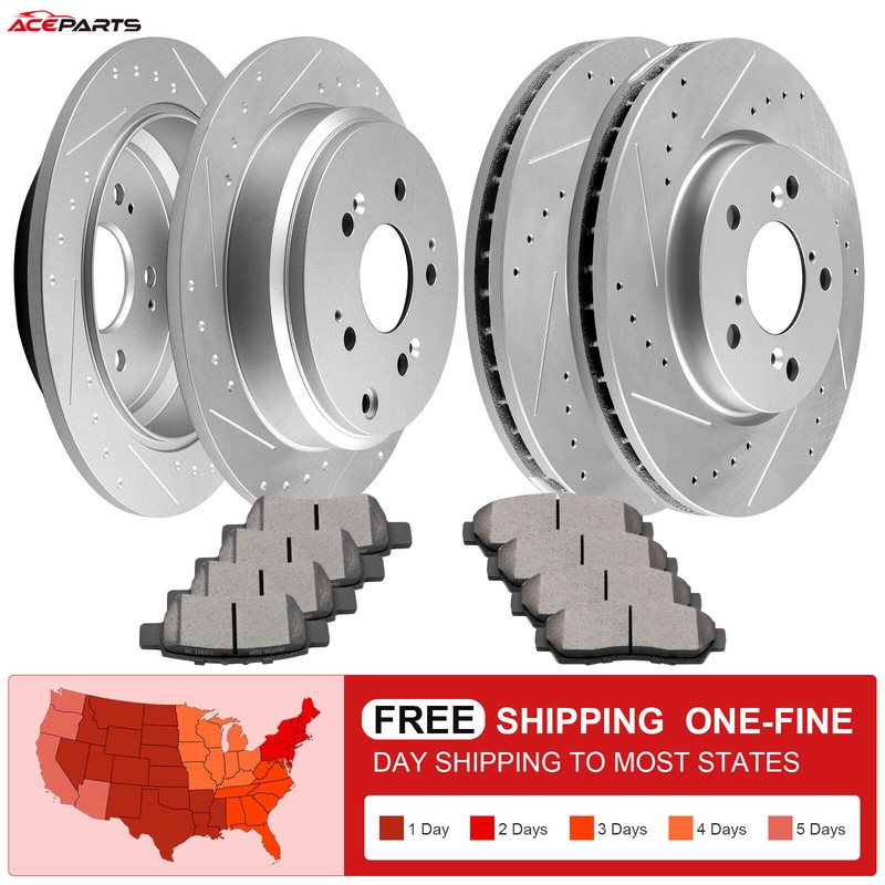 FOR 2005 – 2010 HONDA ODYSSEY FRONT & REAR DRILLED BRAKE ROTORS + BRAKE PADS