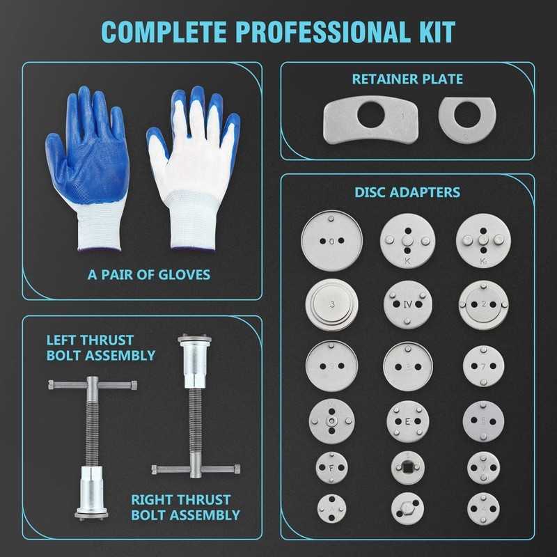 24-Pcs Disc Brake Caliper Piston Compressor Tool Kit with Carrying Case - Auto R gallery