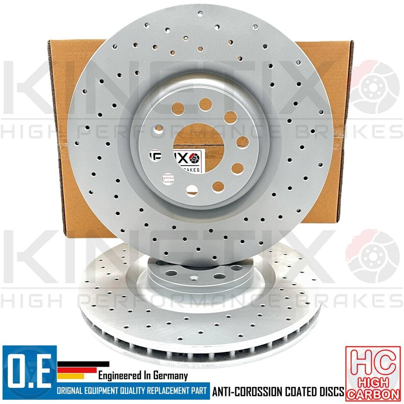 FOR VW GOLF R MK6 FRONT DRILLED KINETIX PERFORMANCE BRAKE DISCS BREMBO PAIR 345m gallery
