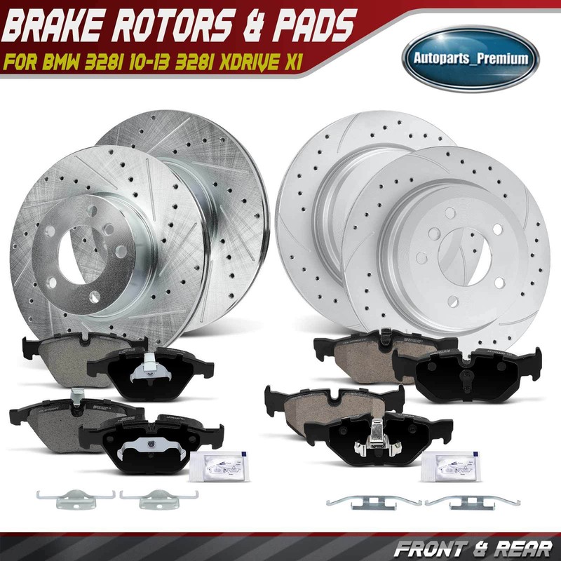 12pcs Front & Rear Drilled Rotors & Brake Pads for BMW 328i 10-13 328i xDrive X1