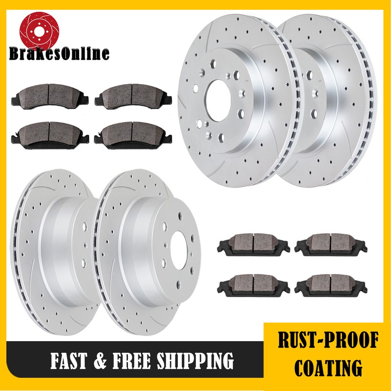 Front Rear Brake Rotors Pads for Chevrolet Avalanche Tahoe Drilled Slotted Kit