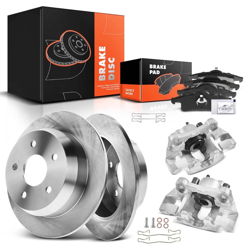 Rear Disc Brake Rotors & Pads + Brake Caliper for Jeep Grand Cherokee 1999-2004